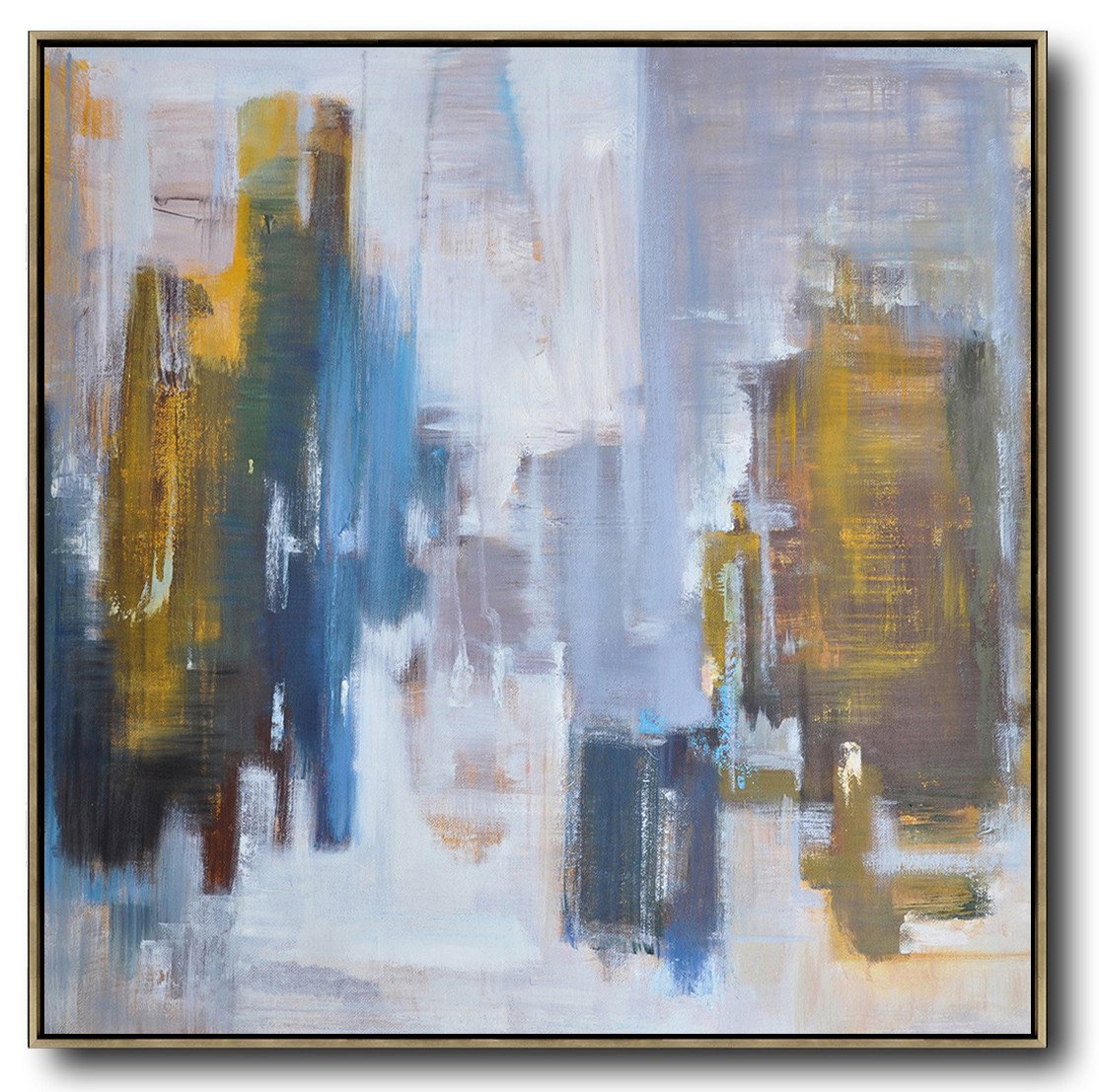Large Abstract Painting Canvas Art,Oversized Abstract Landscape Oil Painting,Living Room Canvas Art,Yellow,White,Blue.etc